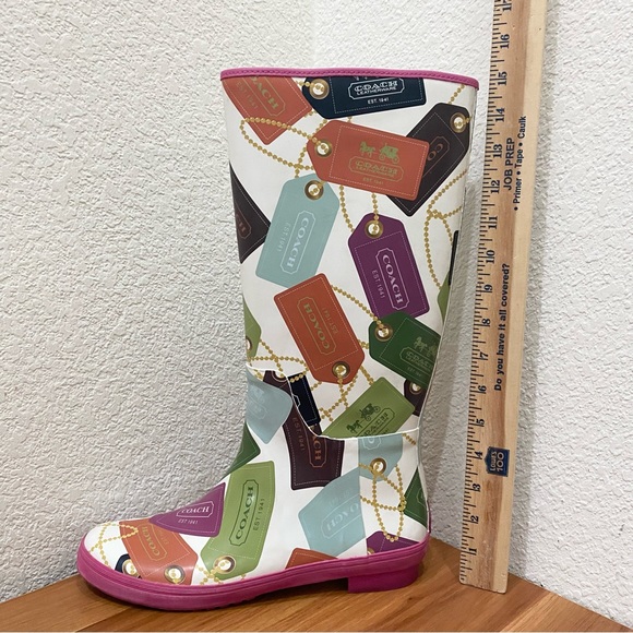 COACH F2460 Pammie Hang Tags Printed Colorful Fun Rain Boots Rubber Size 9B - Picture 11 of 16
